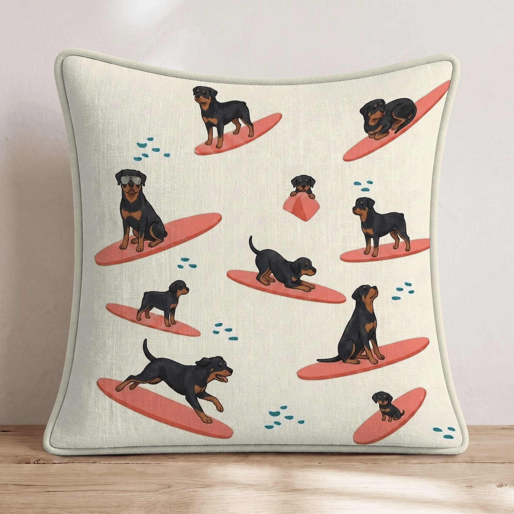 Surfs Up Rottweiler Throw Pillow - Hillcroft Home