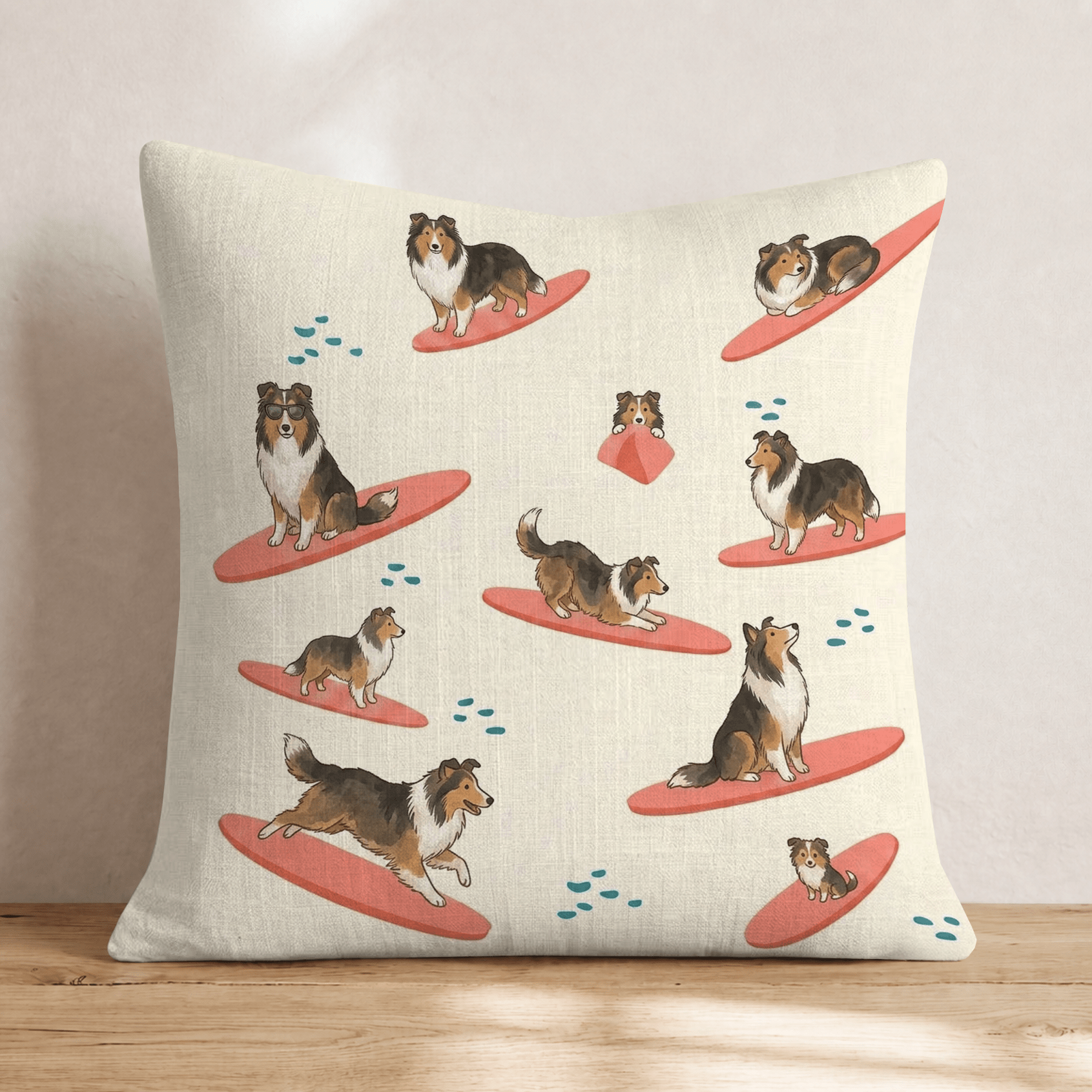 Surf's Up Sheltie Throw Pillow - Hillcroft Home