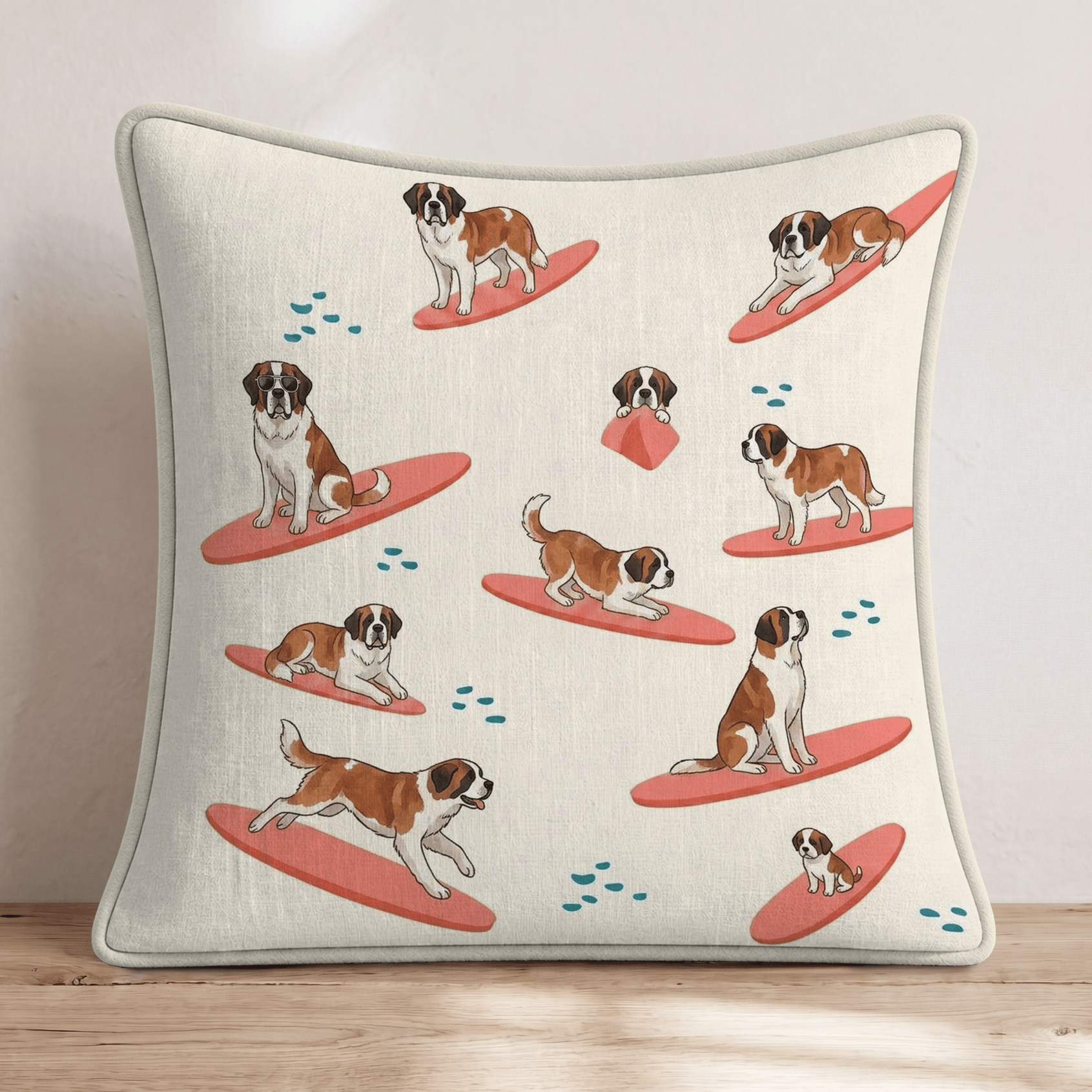 Surf's Up St Bernard Throw Pillow - Hillcroft Home