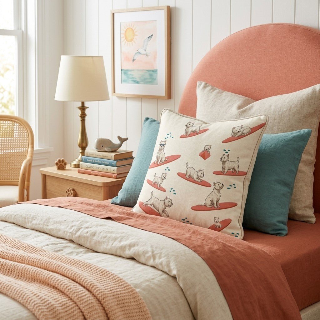 Surfs Up Westie Throw Pillow - Hillcroft Home