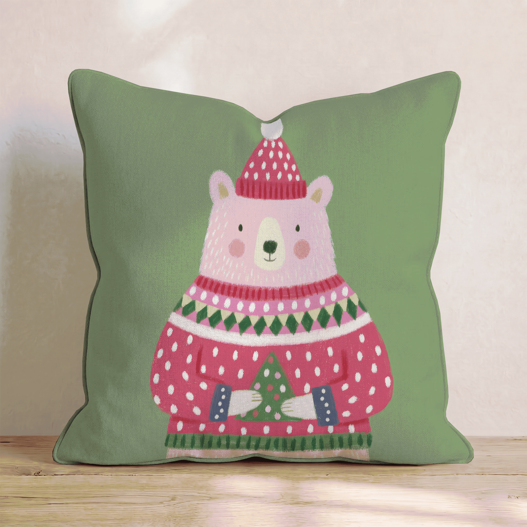 Sweater Bear Santa Throw Pillow - Hillcroft Home