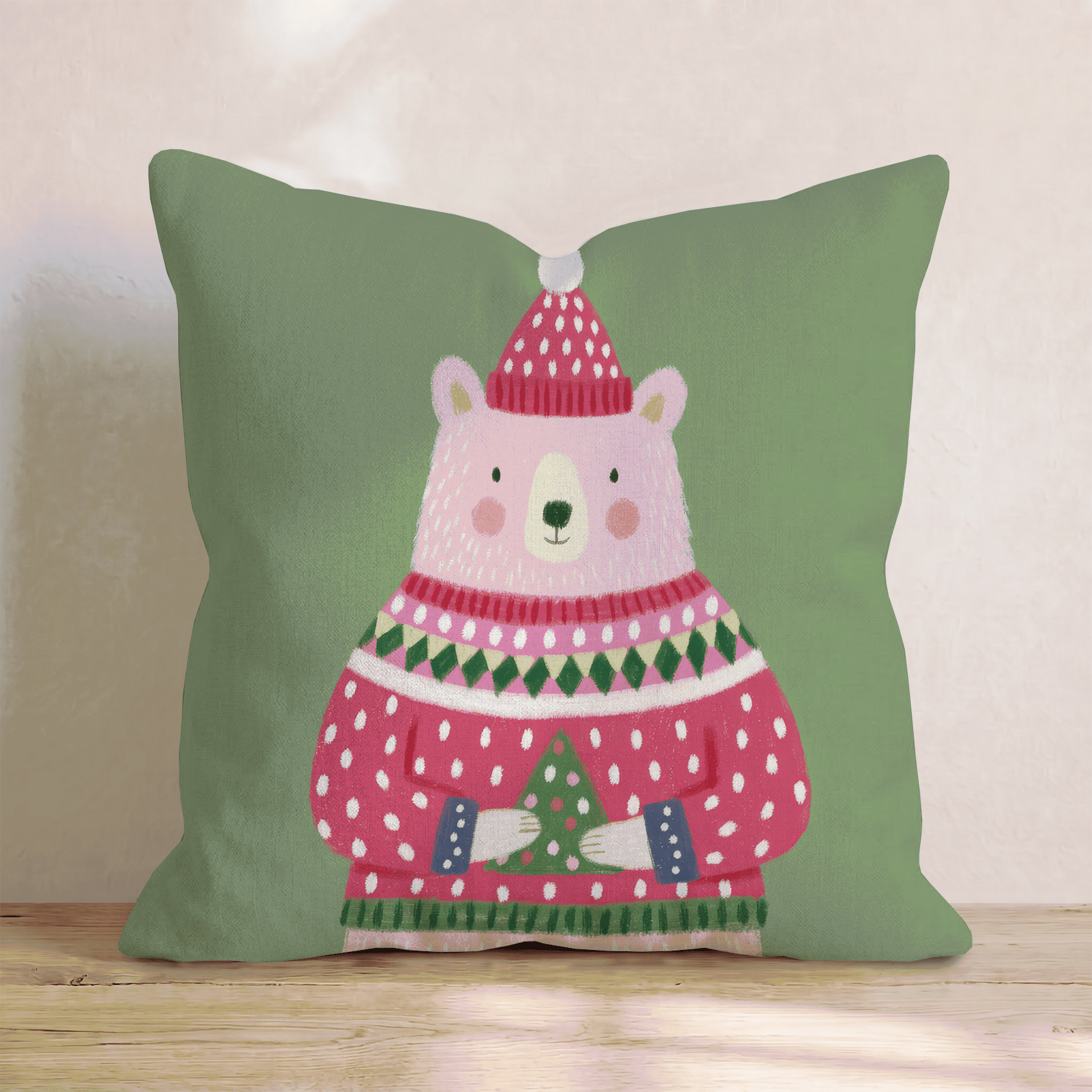 Sweater Bear Santa Throw Pillow - Hillcroft Home