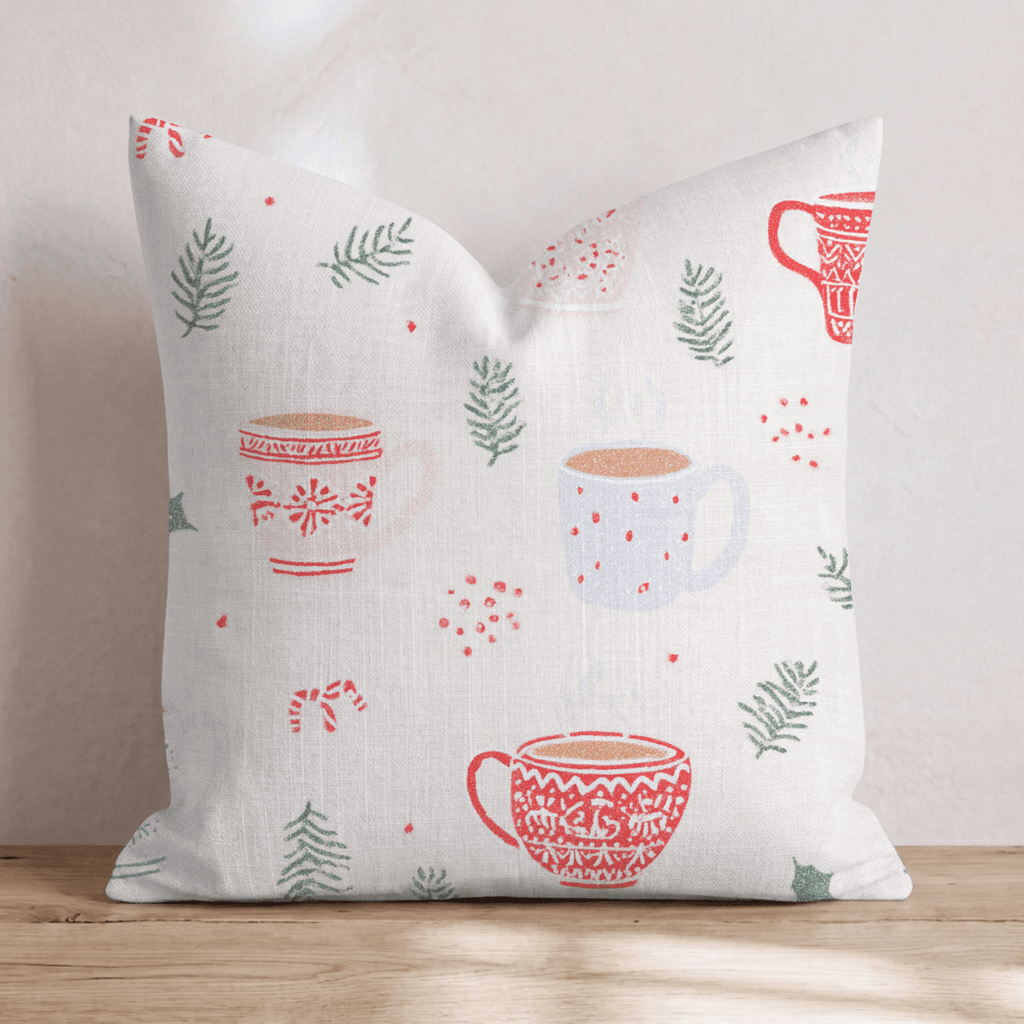 Sweater Mug Holly Cream Throw Pillow - Hillcroft Home