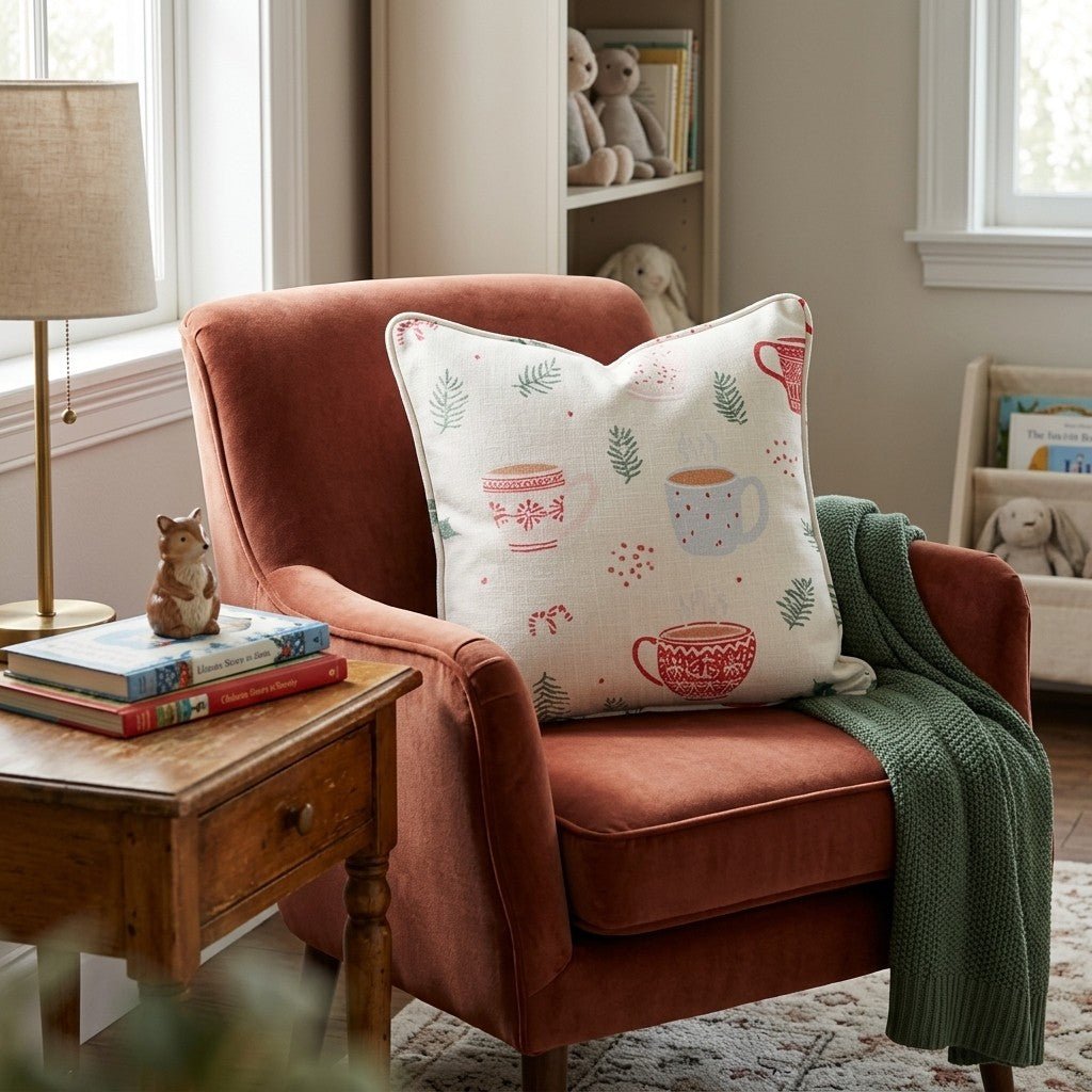 Sweater Mug Holly Cream Throw Pillow - Hillcroft Home