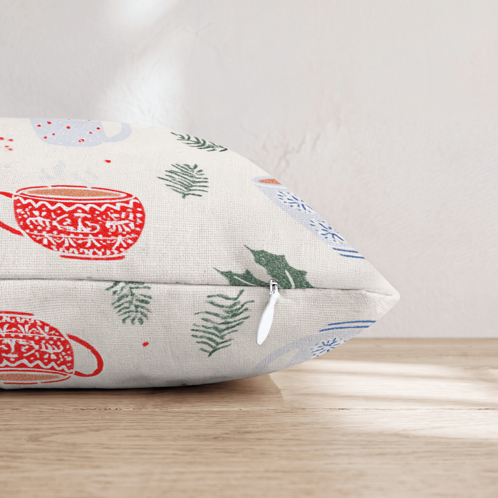 Sweater Mug Holly Cream Throw Pillow - Hillcroft Home