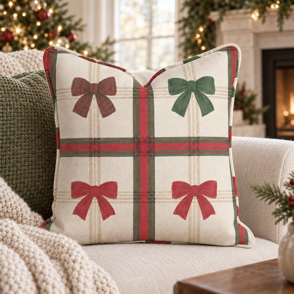 Tartan Bow Sampler Throw Pillow throw pillow - Hillcroft Home