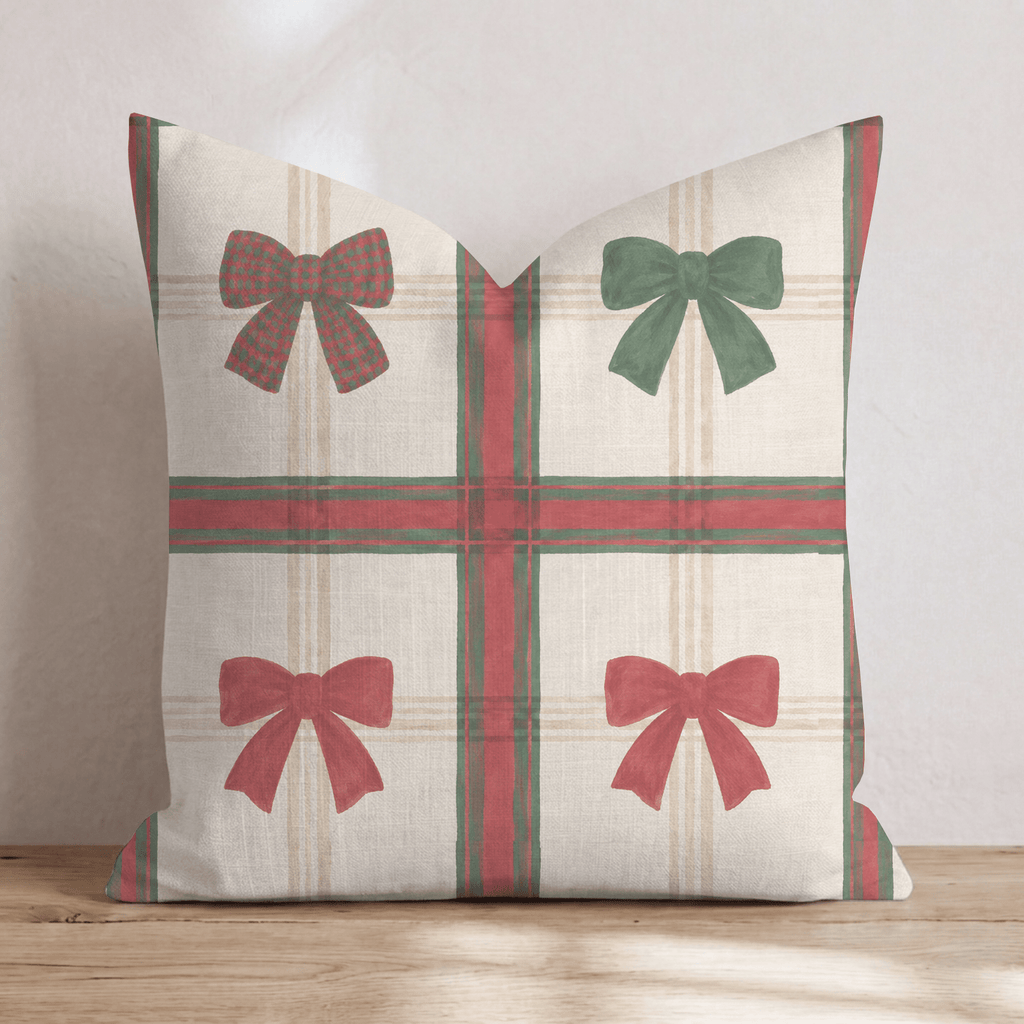 Tartan Bow Sampler Throw Pillow throw pillow - Hillcroft Home