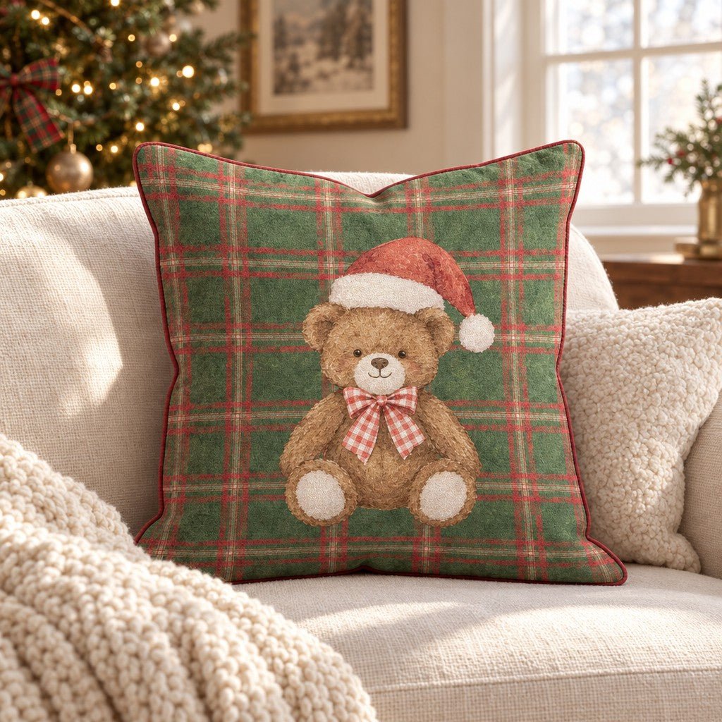 Tartan Teddy Hugs Throw Pillow throw pillow - Hillcroft Home