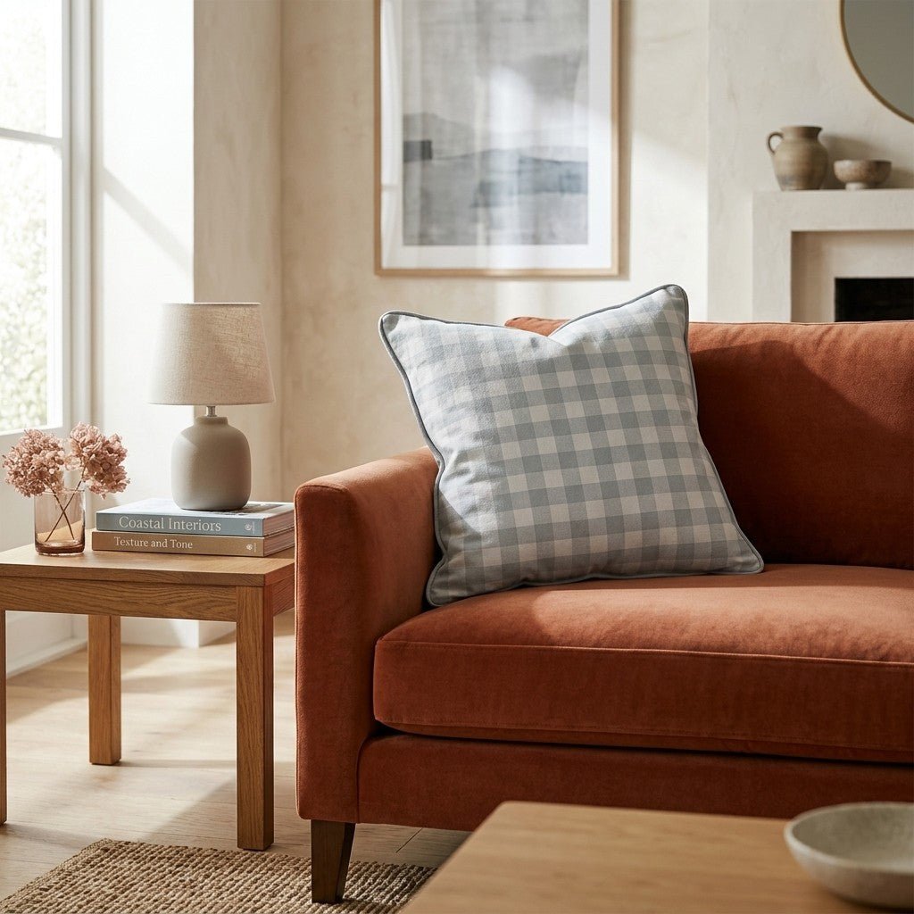 Taupe Blush Gingham Throw Pillow - Hillcroft Home