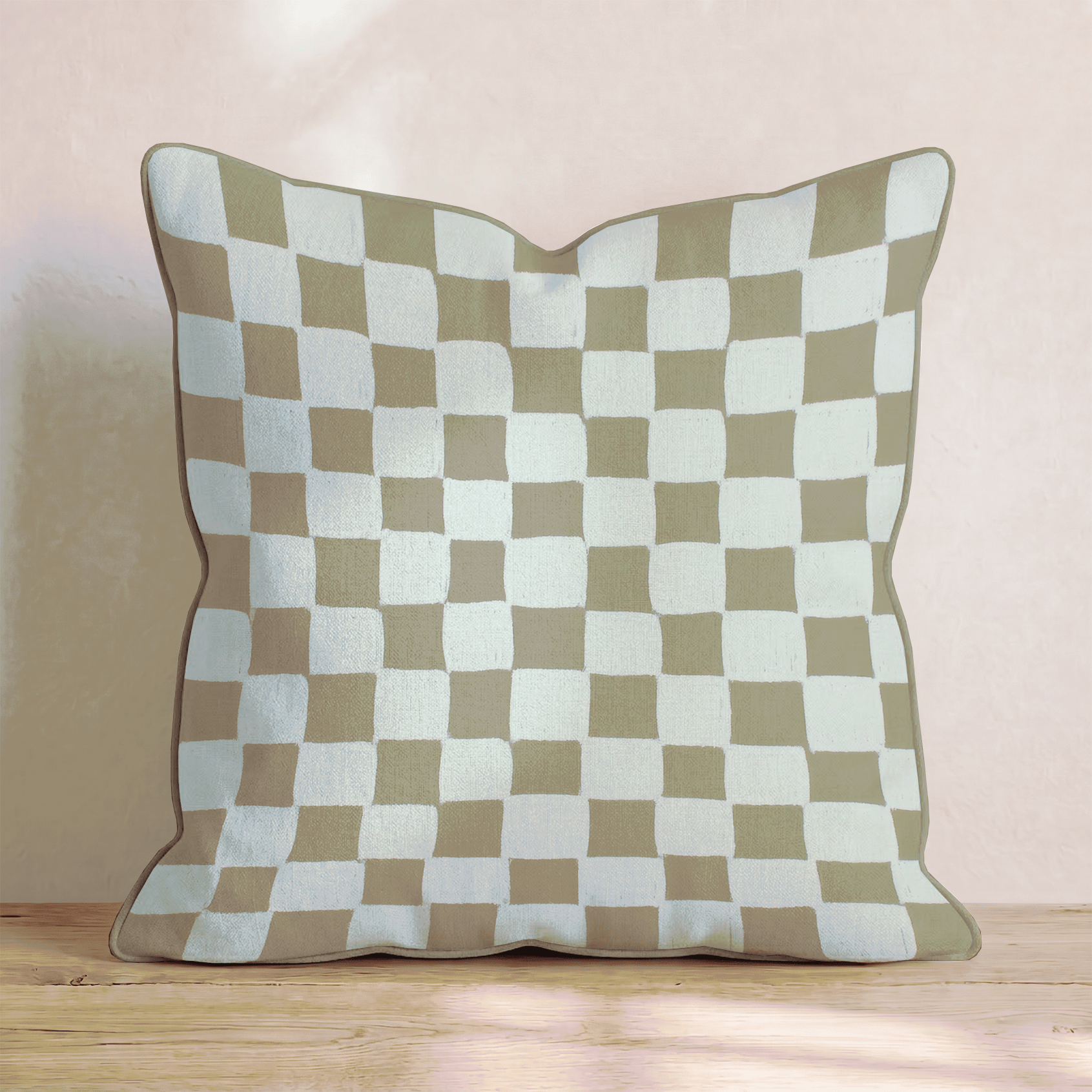 Taupe Cream Checker Throw Pillow - Hillcroft Home