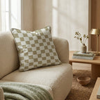 Taupe Cream Checker Throw Pillow - Hillcroft Home