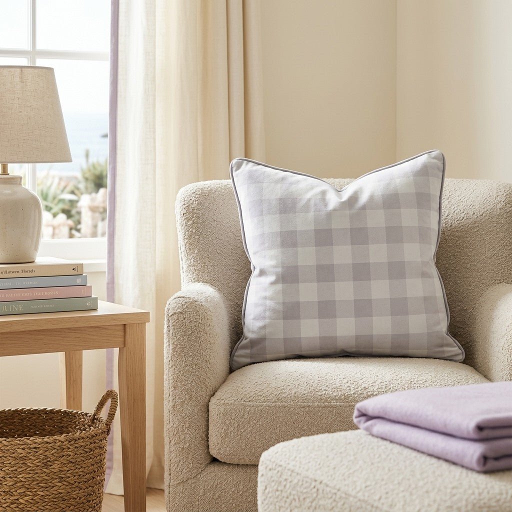Taupe Linen Plaid Throw Pillow - Hillcroft Home