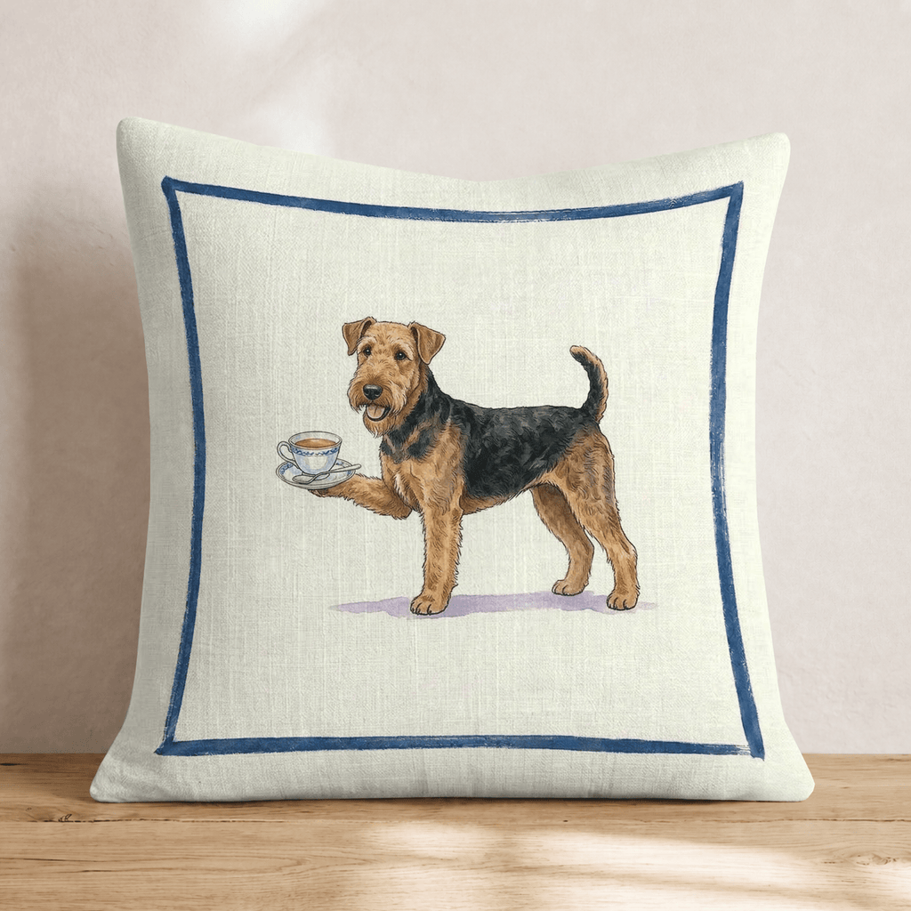 Tea Time Airedale Throw Pillow - Hillcroft Home