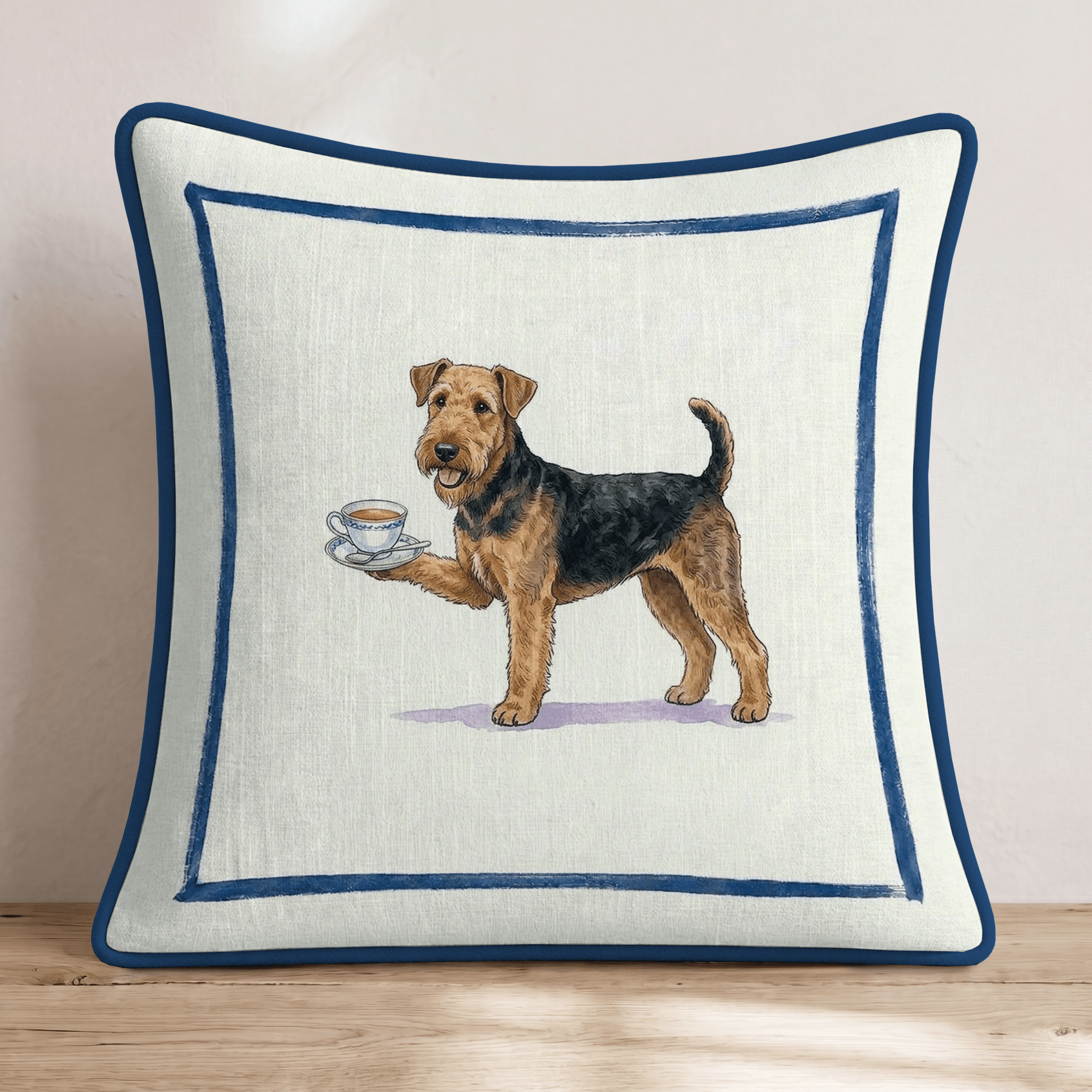 Tea Time Airedale Throw Pillow - Hillcroft Home