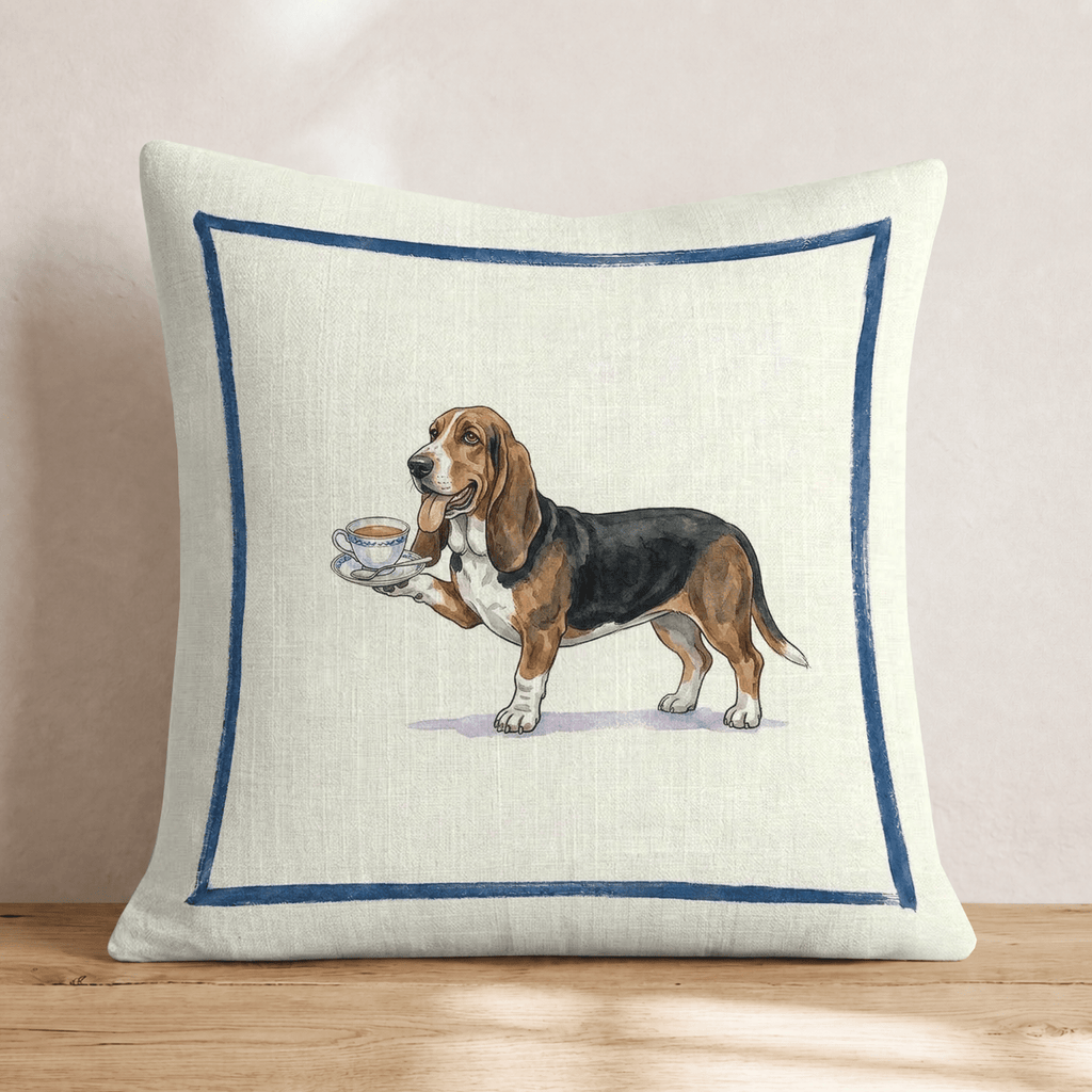 Tea Time Basset Hound Throw Pillow - Hillcroft Home