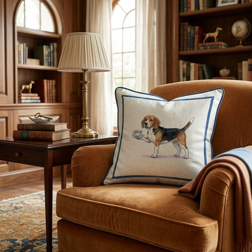 Tea Time Beagle Throw Pillow - Hillcroft Home