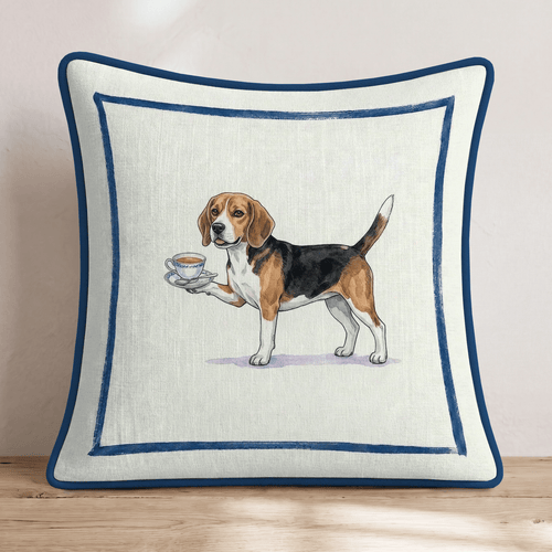 Tea Time Beagle Throw Pillow - Hillcroft Home
