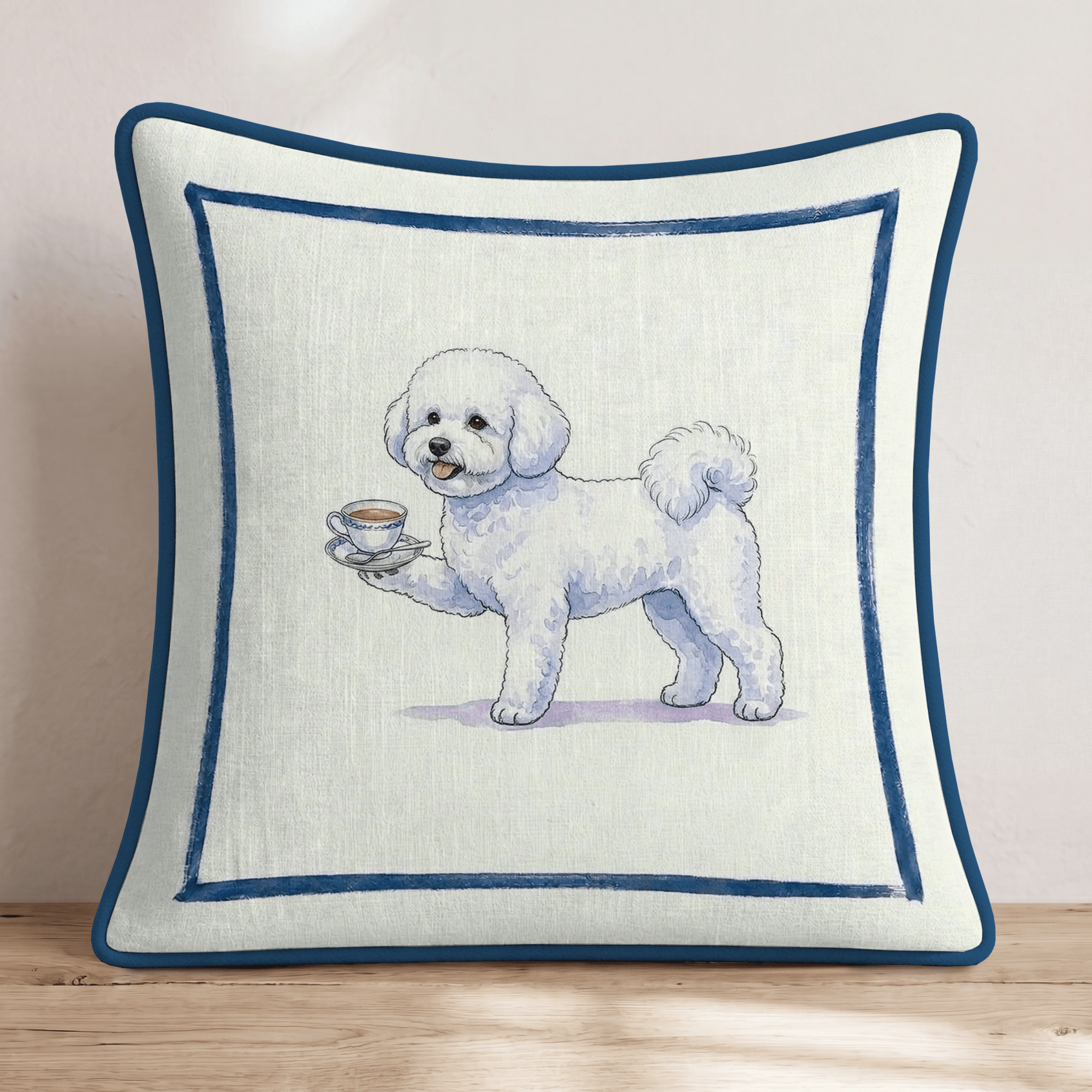 Tea Time Bichon Throw Pillow - Hillcroft Home