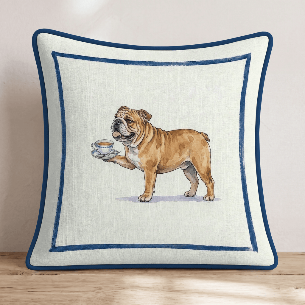 Tea Time Bulldog Throw Pillow - Hillcroft Home