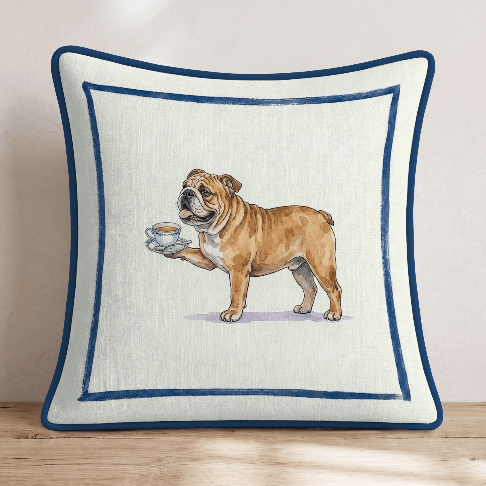 Tea Time Bulldog Throw Pillow - Hillcroft Home