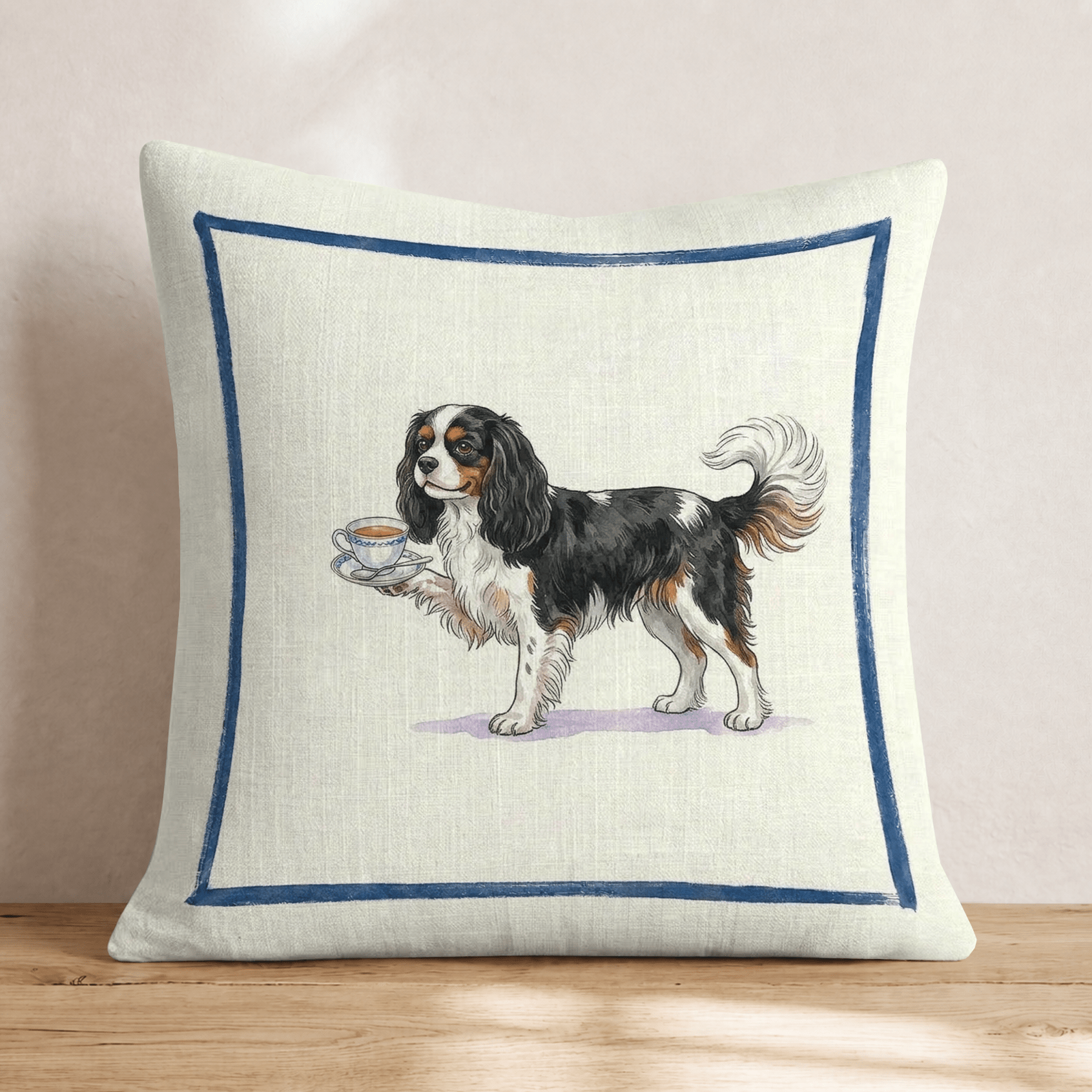 Tea Time Cavalier King Charles Spaniel Throw Pillow - Hillcroft Home