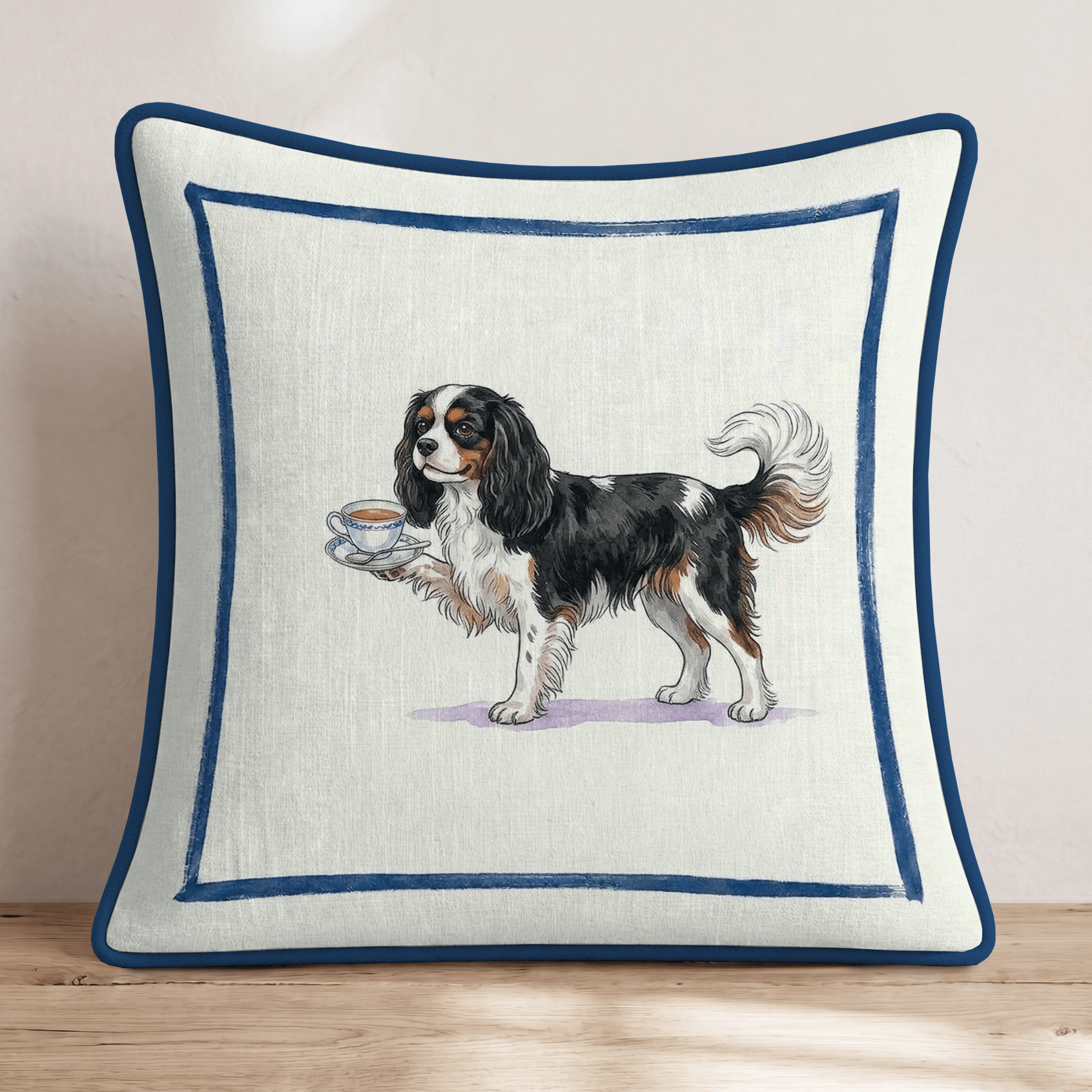 Tea Time Cavalier King Charles Spaniel Throw Pillow - Hillcroft Home