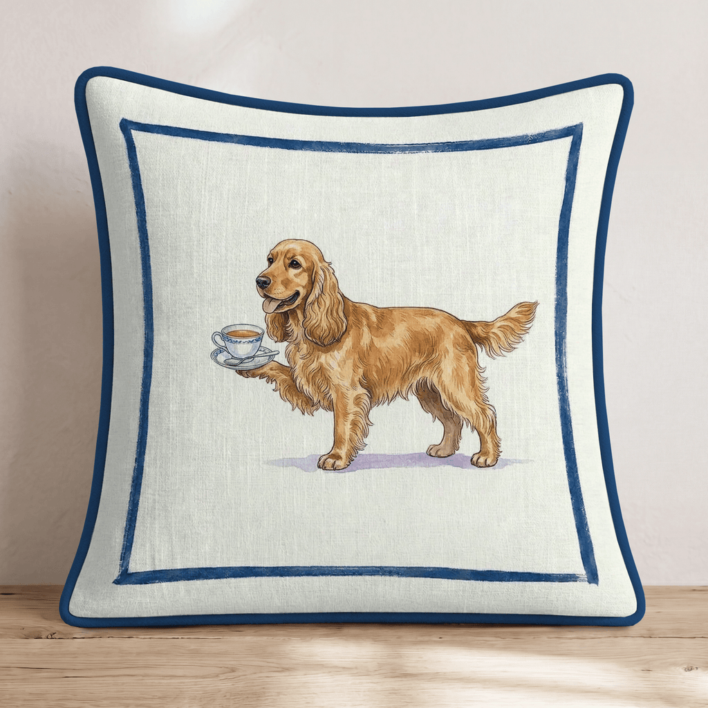 Tea Time Cocker Spaniel Throw Pillow - Hillcroft Home