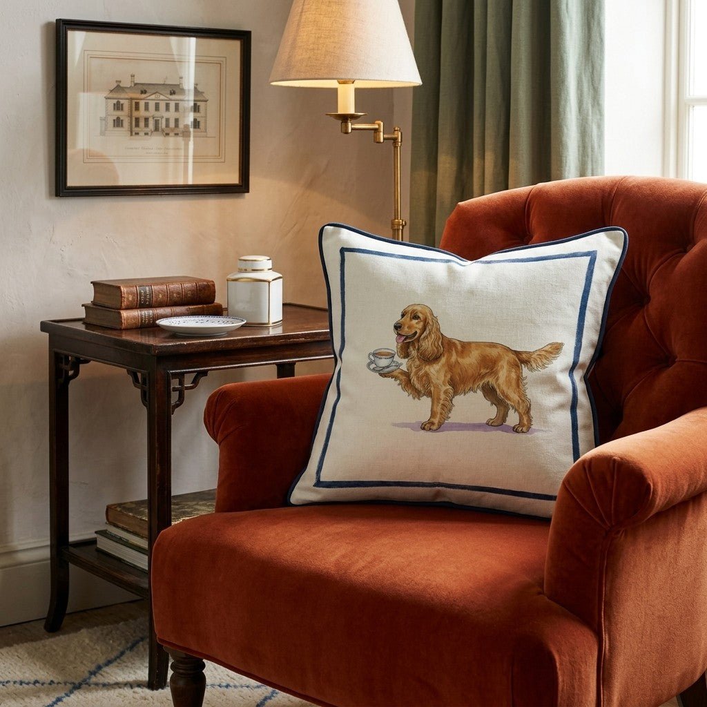 Tea Time Cocker Spaniel Throw Pillow - Hillcroft Home