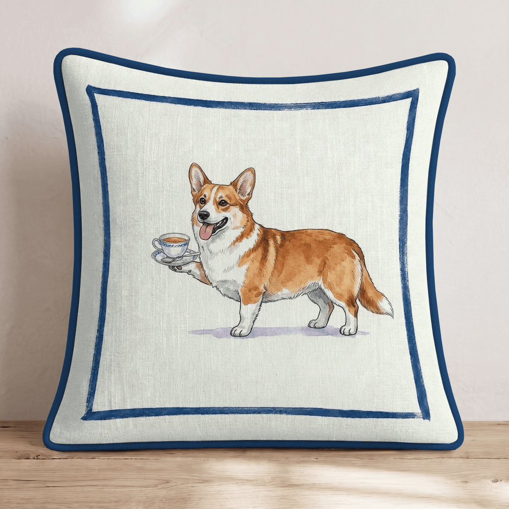 Tea Time Corgi Throw Pillow - Hillcroft Home