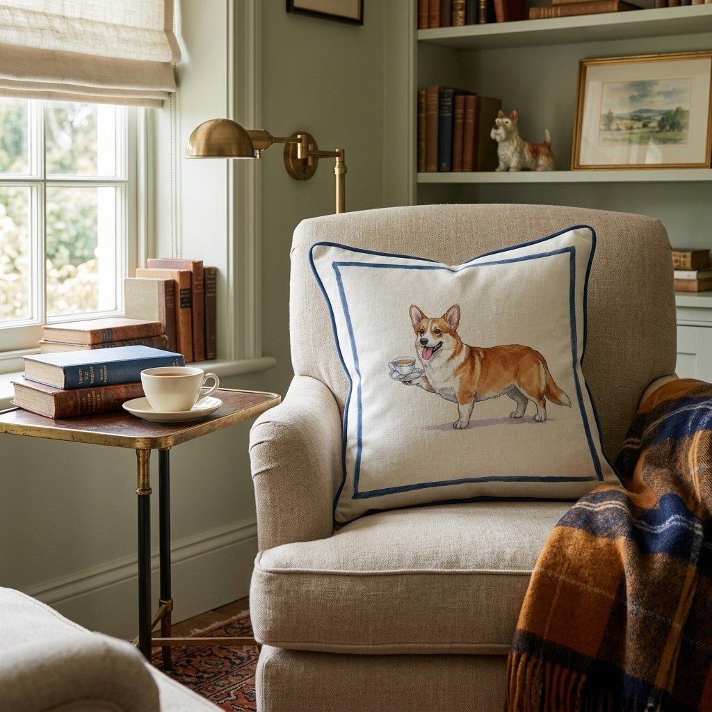 Tea Time Corgi Throw Pillow - Hillcroft Home