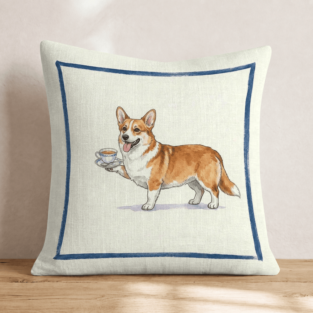 Tea Time Corgi Throw Pillow - Hillcroft Home