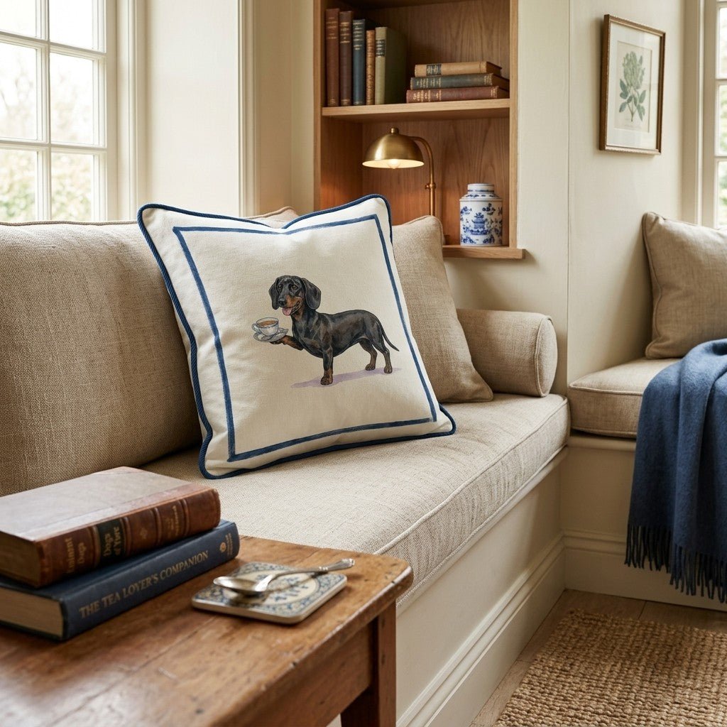 Tea Time Dachshund Throw Pillow - Hillcroft Home
