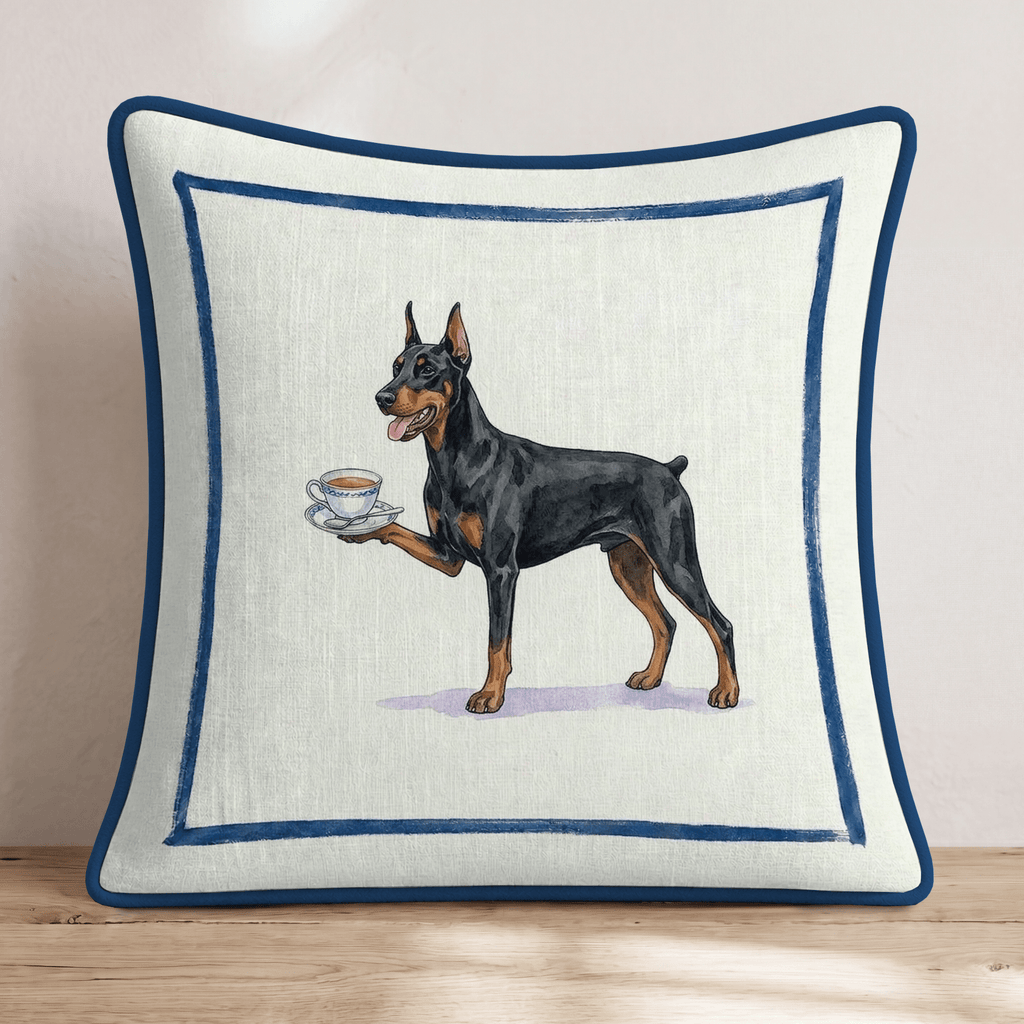 Tea Time Doberman Throw Pillow - Hillcroft Home