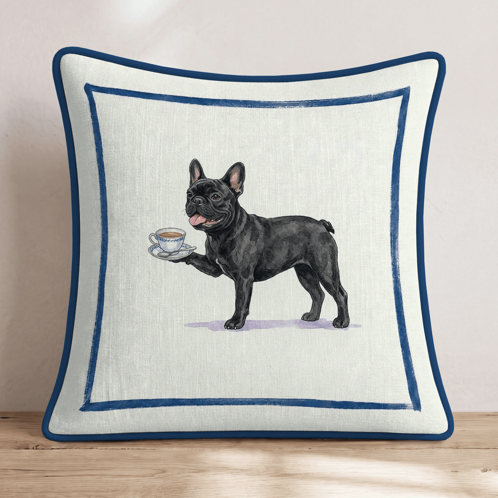 Tea Time Frenchie Throw Pillow - Hillcroft Home