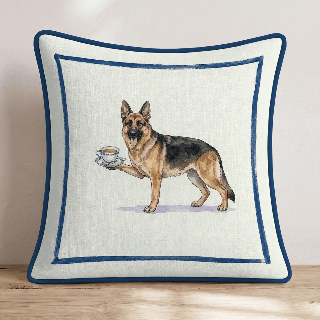 Tea Time German Shepherd Throw Pillow - Hillcroft Home