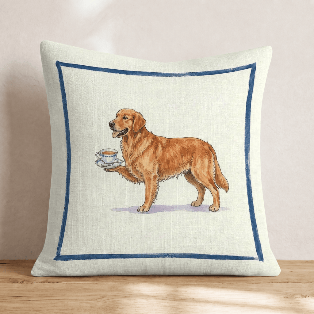Tea Time Golden Retriever Throw Pillow - Hillcroft Home