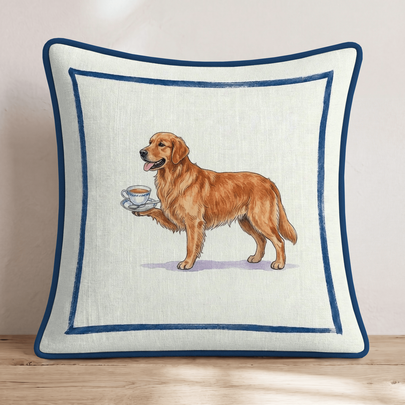 Tea Time Golden Retriever Throw Pillow - Hillcroft Home