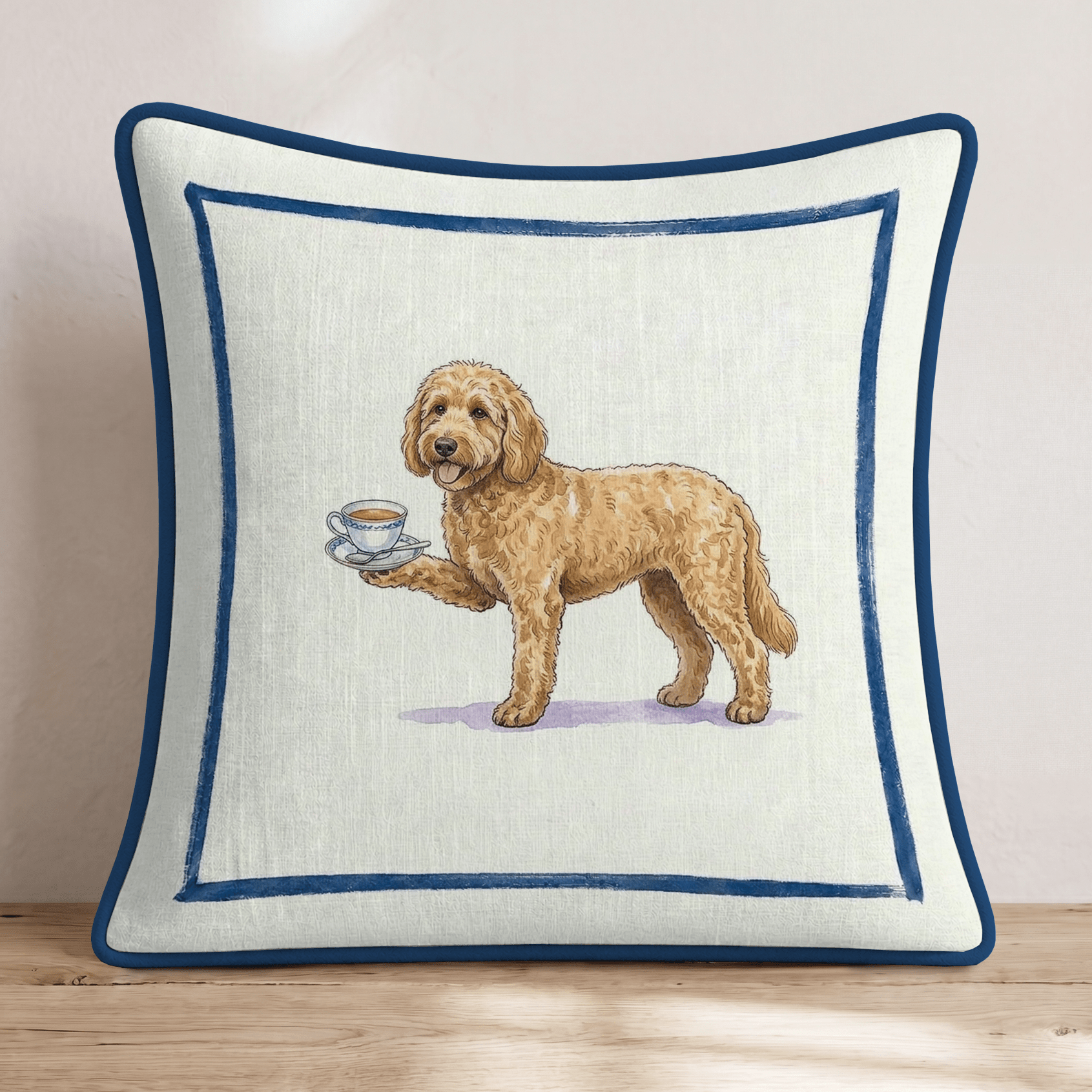 Tea Time Goldendoodle Throw Pillow - Hillcroft Home