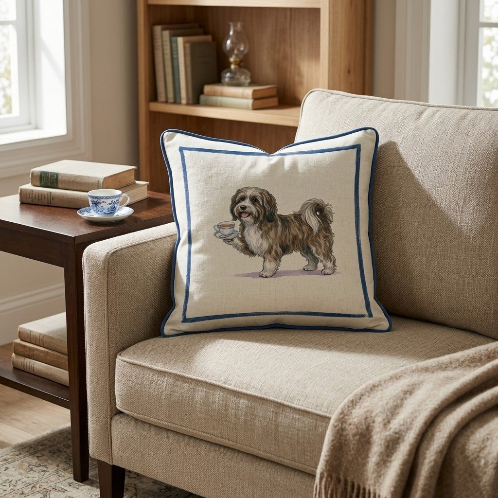Tea Time Havanese Throw Pillow - Hillcroft Home