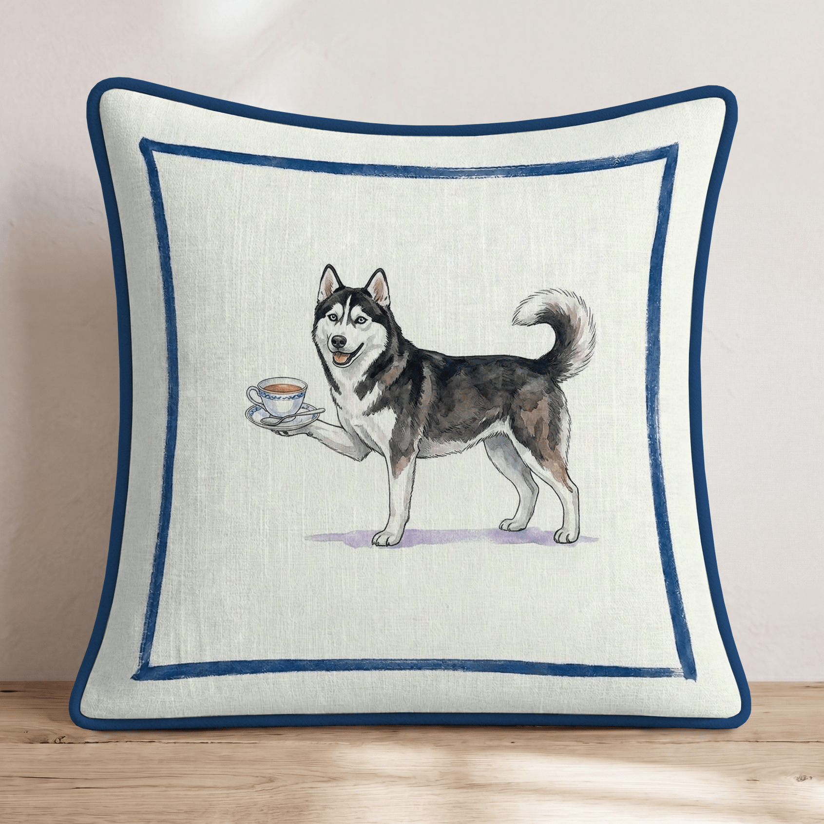 Tea Time Husky Throw Pillow - Hillcroft Home