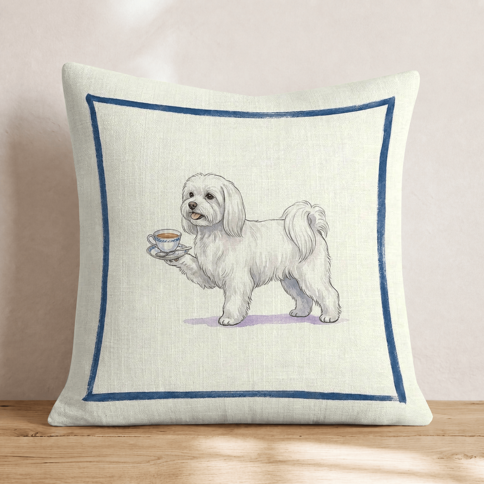 Tea Time Maltese Throw Pillow - Hillcroft Home