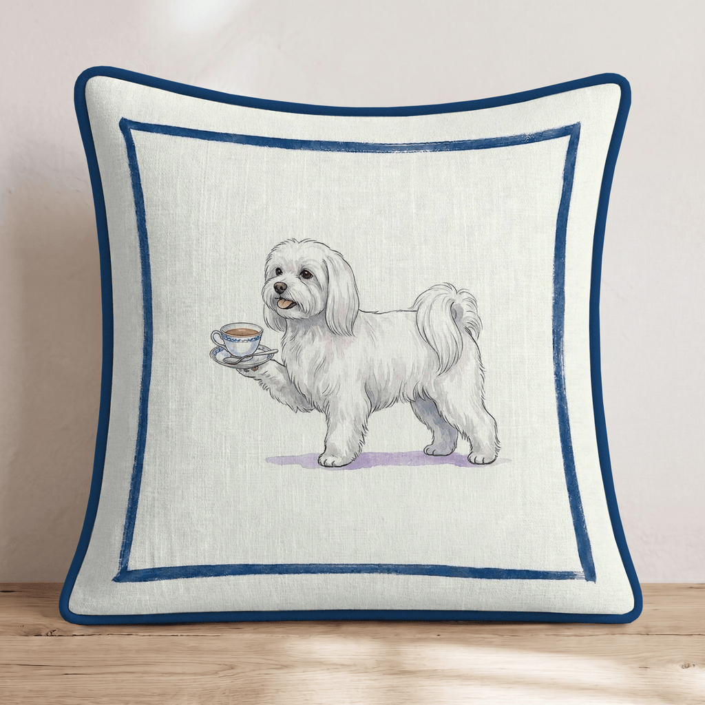 Tea Time Maltese Throw Pillow - Hillcroft Home