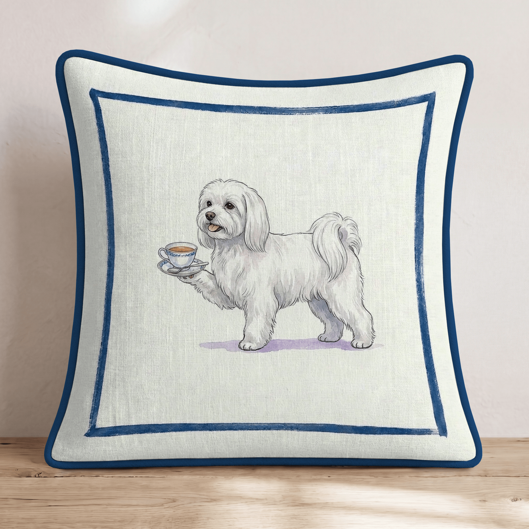 Tea Time Maltese Throw Pillow - Hillcroft Home