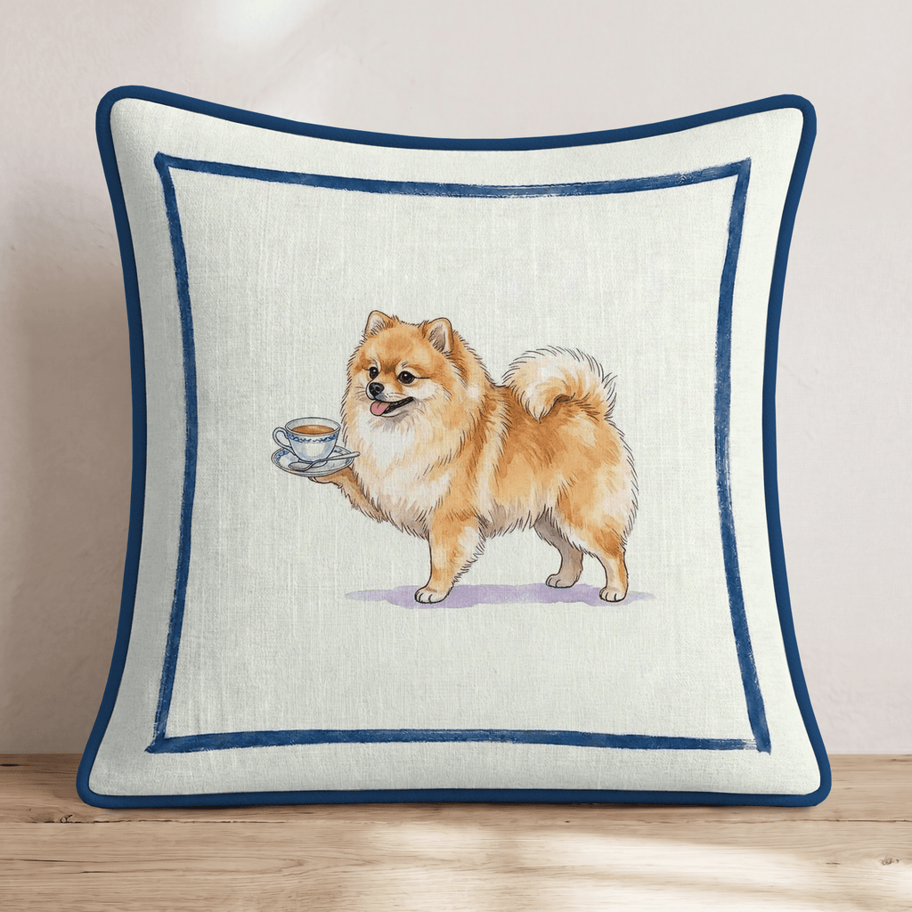 Tea Time Pomeranian Throw Pillow - Hillcroft Home