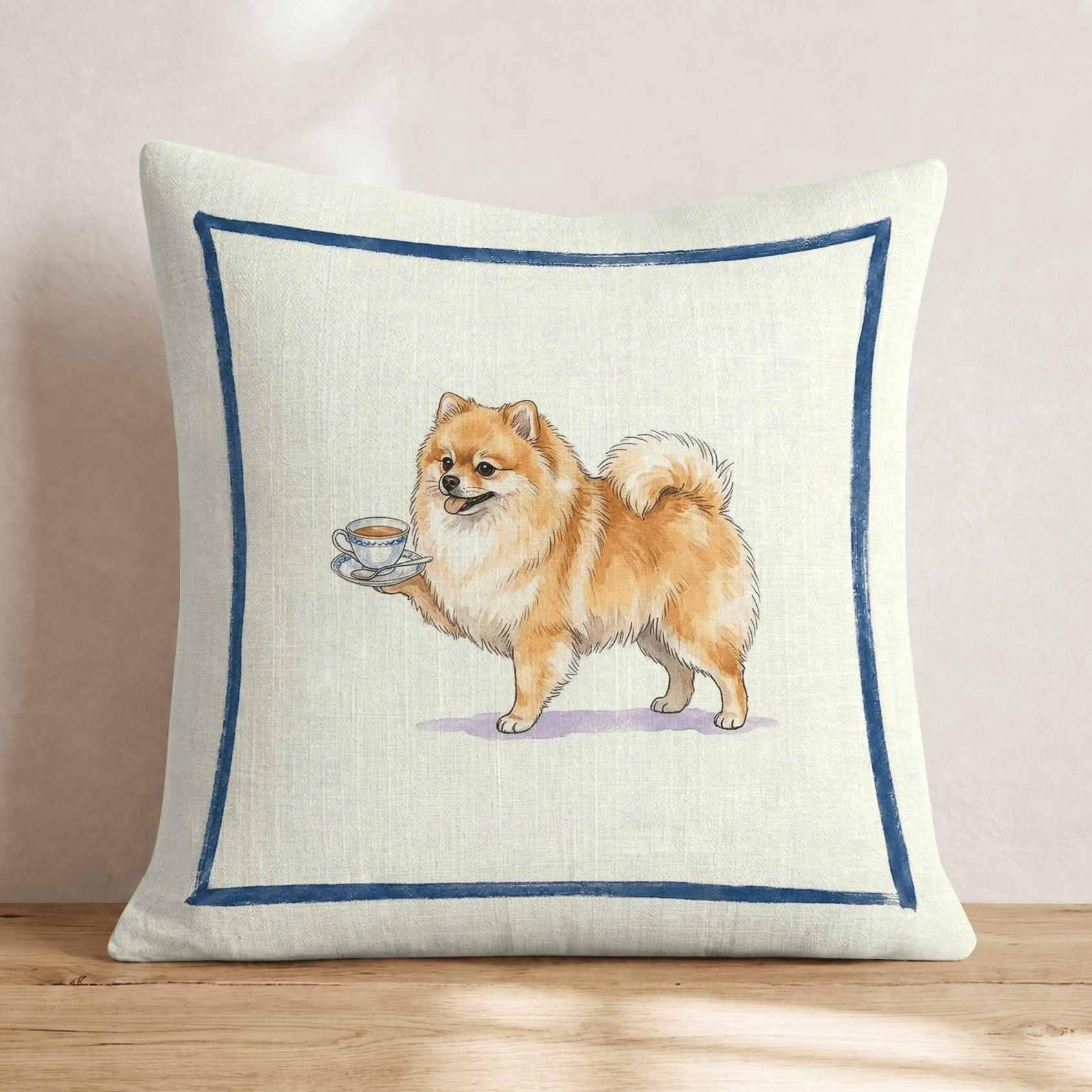 Tea Time Pomeranian Throw Pillow - Hillcroft Home