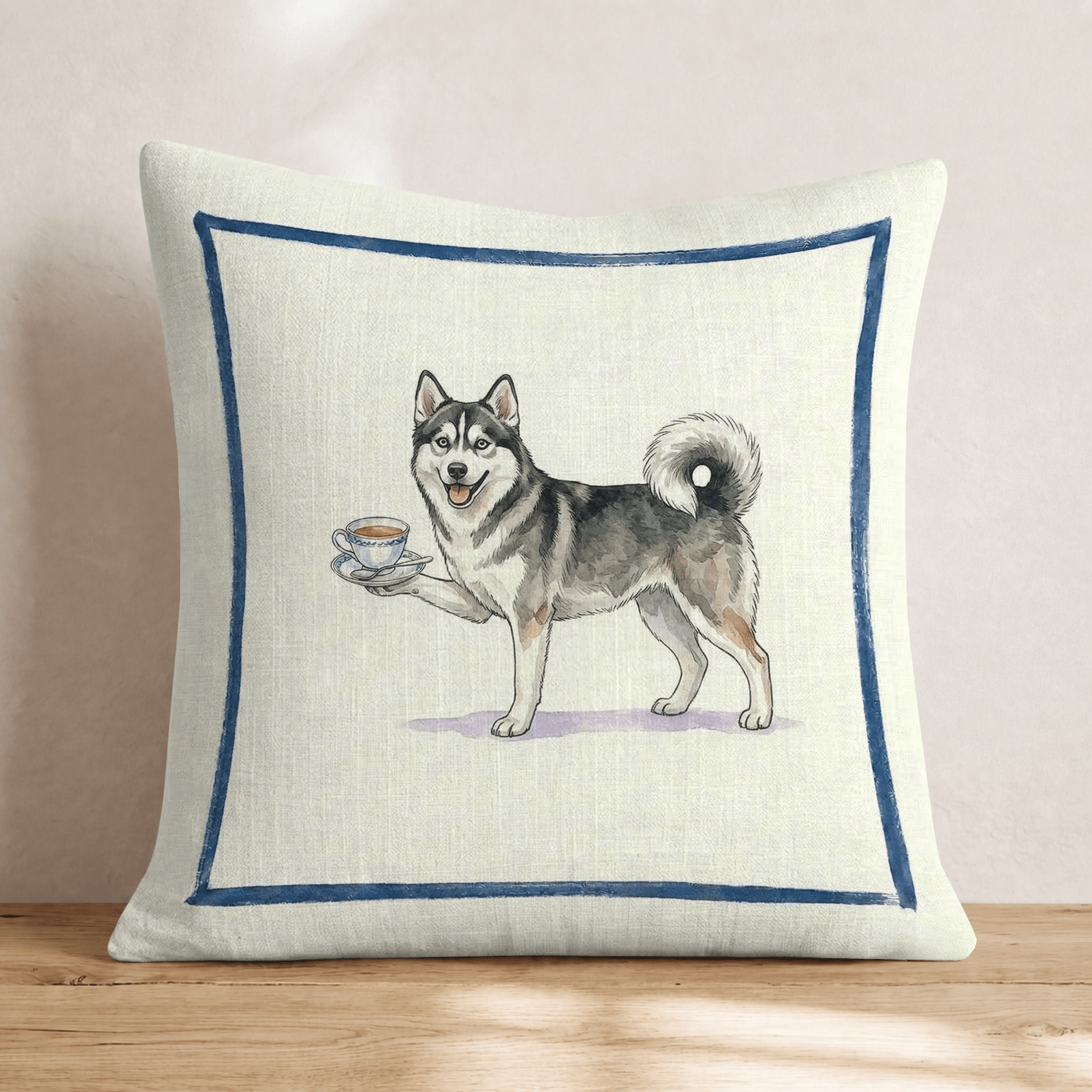 Tea Time Pomsky Throw Pillow - Hillcroft Home