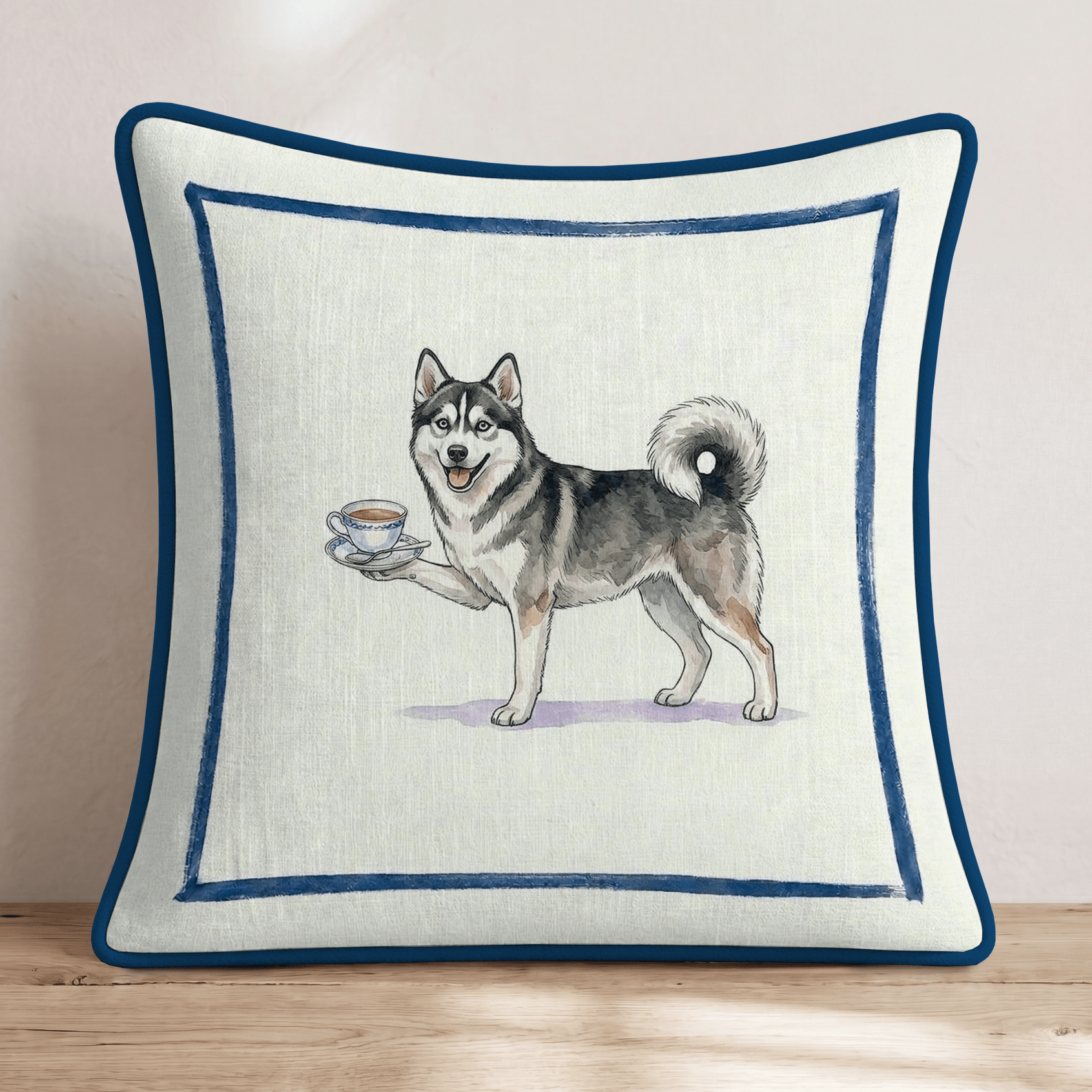 Tea Time Pomsky Throw Pillow - Hillcroft Home