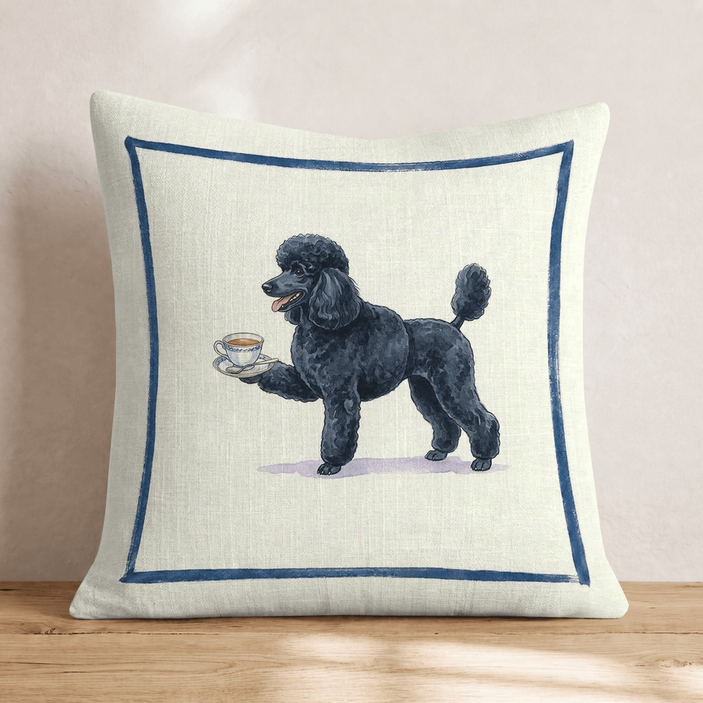 Tea Time Poodle Throw Pillow - Hillcroft Home