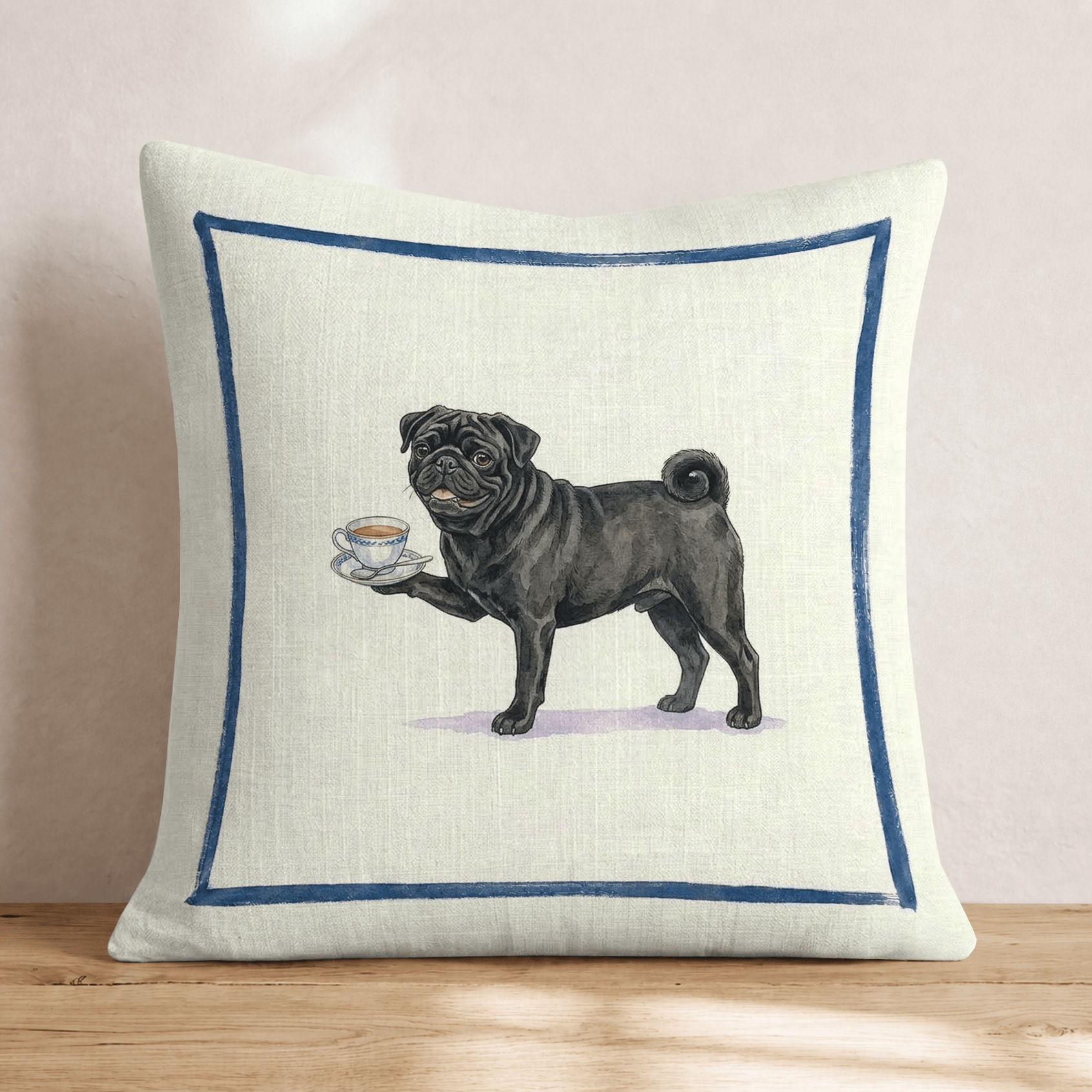 Tea Time Pug Throw Pillow - Hillcroft Home