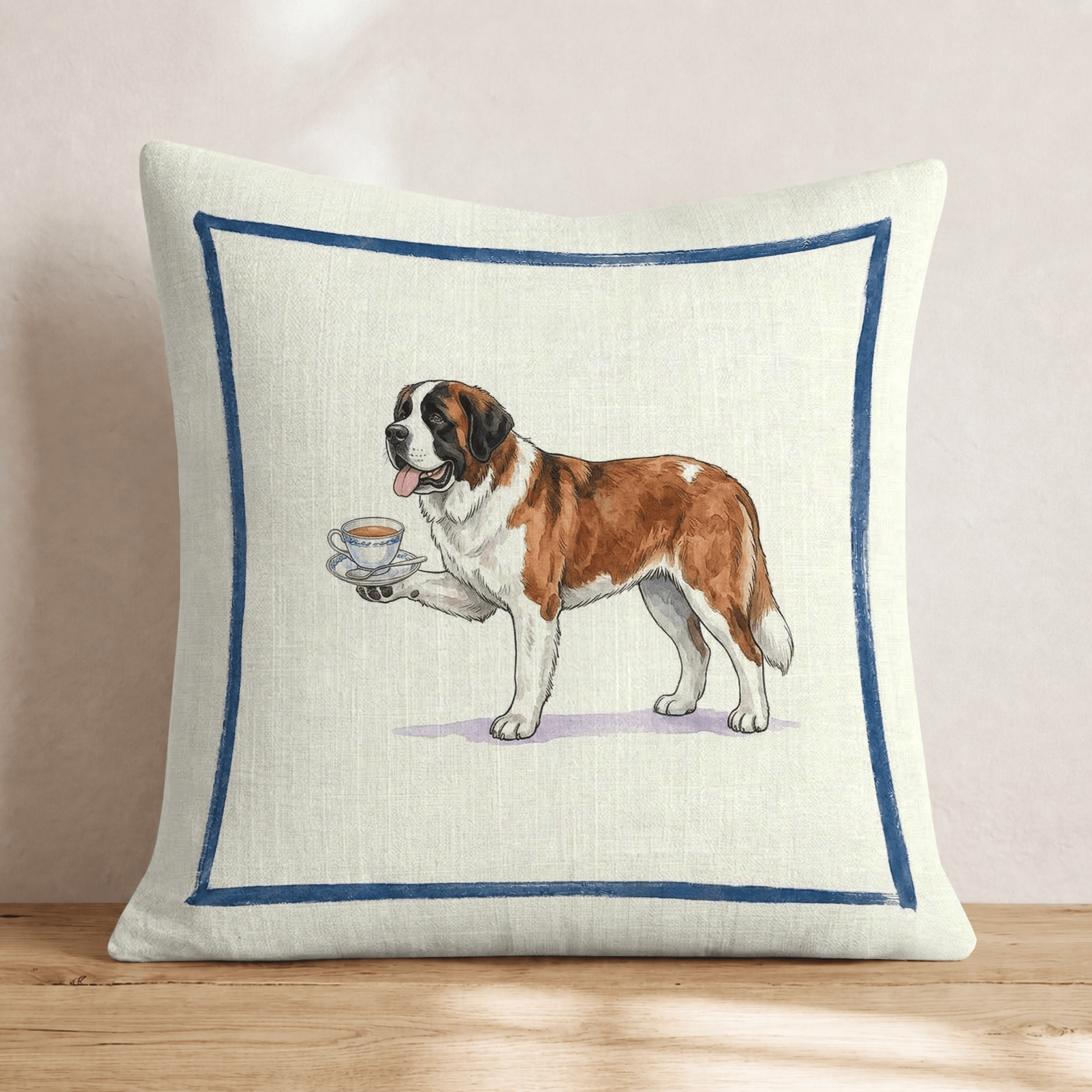 Tea Time Saint Bernard Throw Pillow - Hillcroft Home